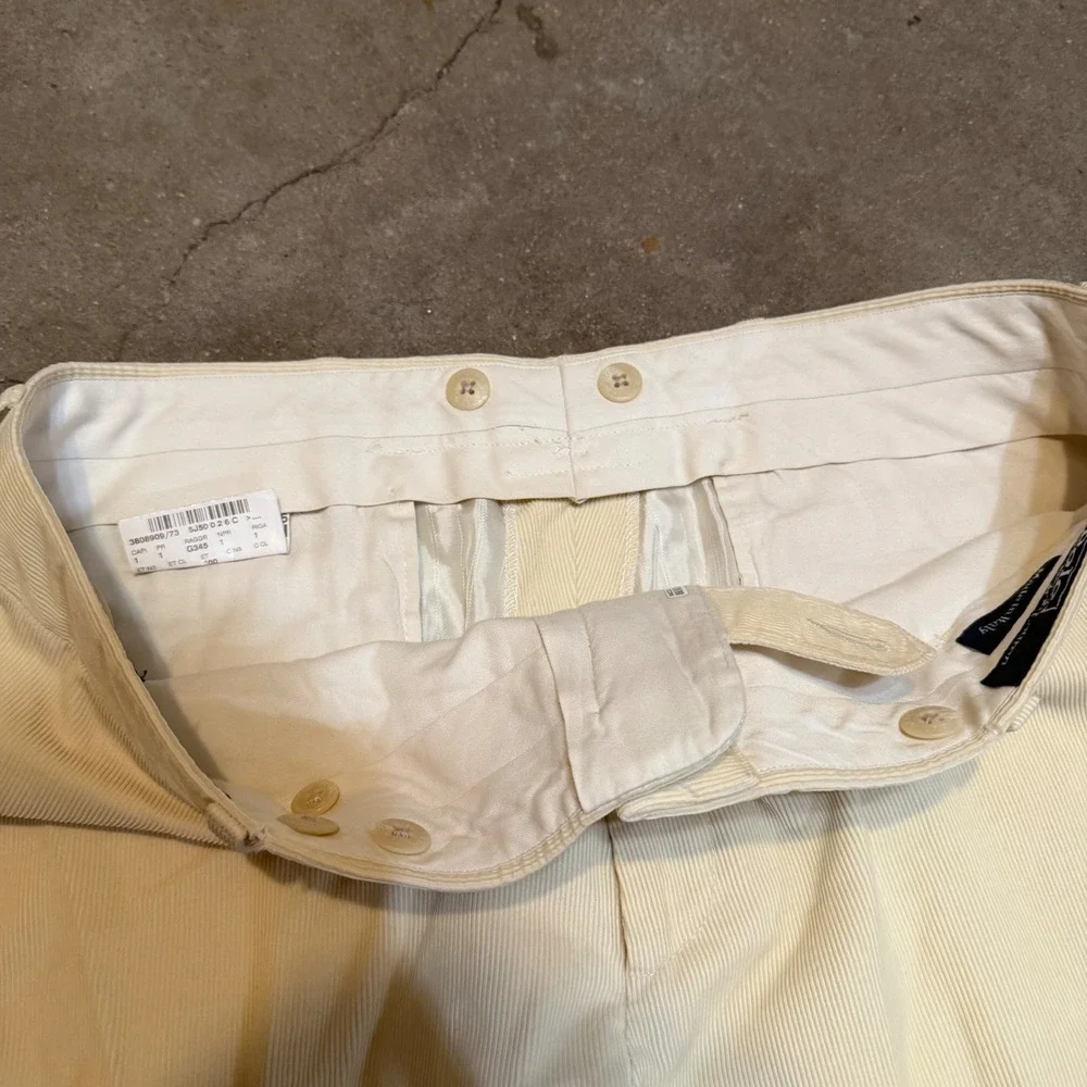 Polo Ralph Lauren Pants Men 38 Cream Corduroy Made in Italy Preston Cuffed Baggy